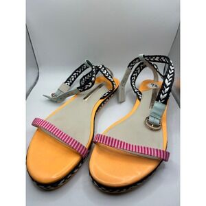 Sophia Webster Orange Pink Black Braided Ankle Strap Flat Sandals Women's Size 9